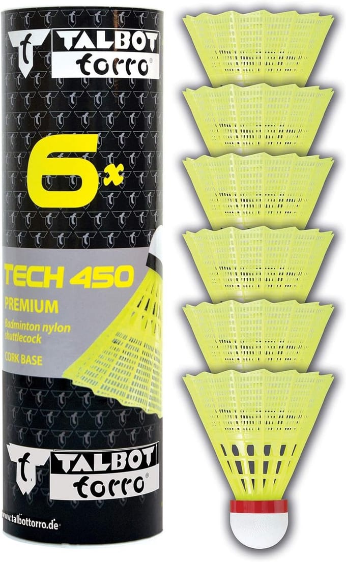 Badminton Shuttlecock Tech 450 - 6 stuks in Premium Nylon - Geel