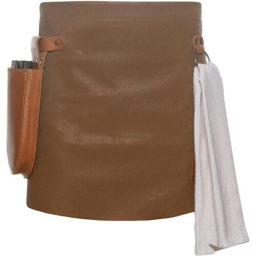 (6 Stuks) KARLOWSKY Schort met Leren Voorbinder - Caramel Bruin