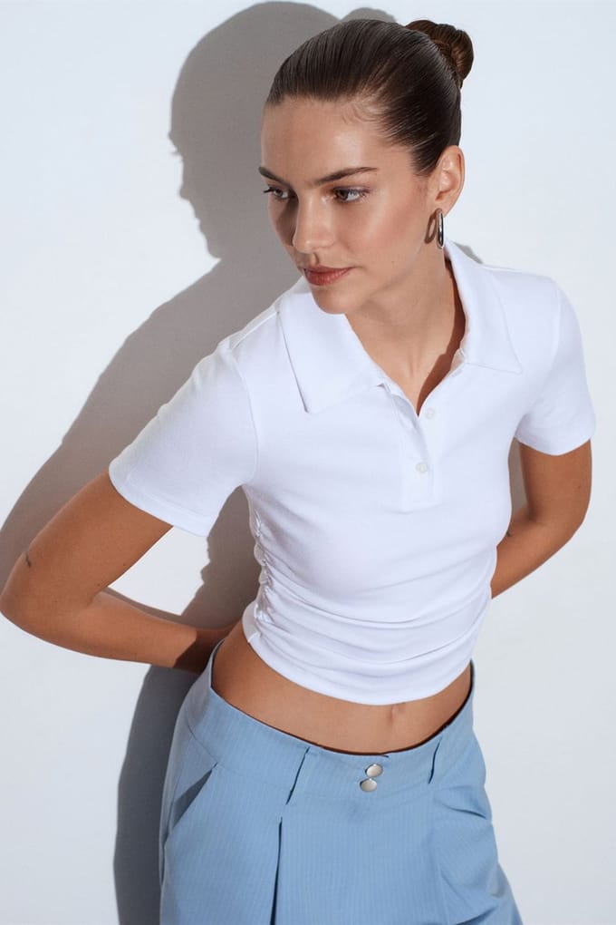 Dames Crop Slim Fit Polo T-shirt