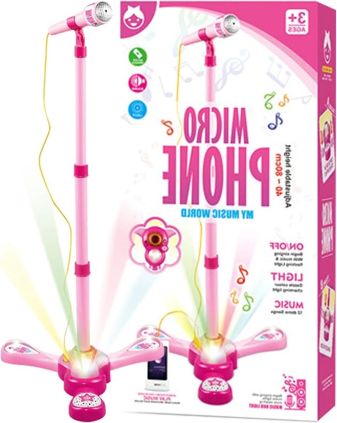 Kinder Microfoon - Zang Speelgoed - Muziek Maken - Verstelbaar Statief - 53-89 cm - Roze