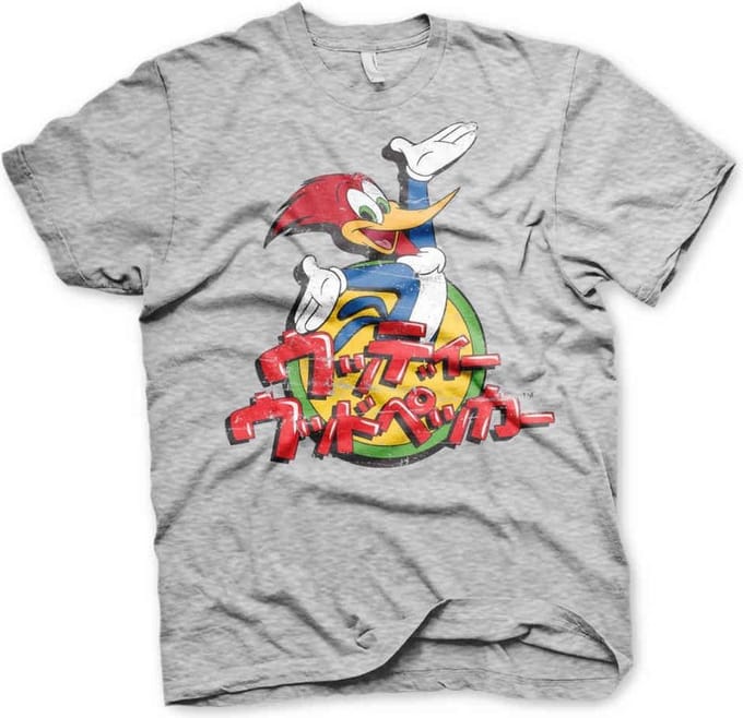 Woody Woodpecker Heren Tshirt -M- Washed Japanese Logo Grijs