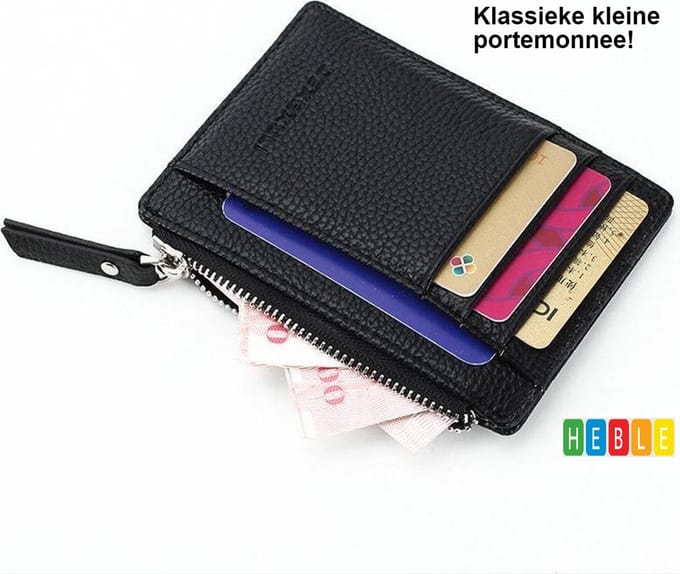 Mini-Portemonnee/Creditcardhouder/Pasjeshouder - Trendy & Zwart (portomonee)- van Heble®