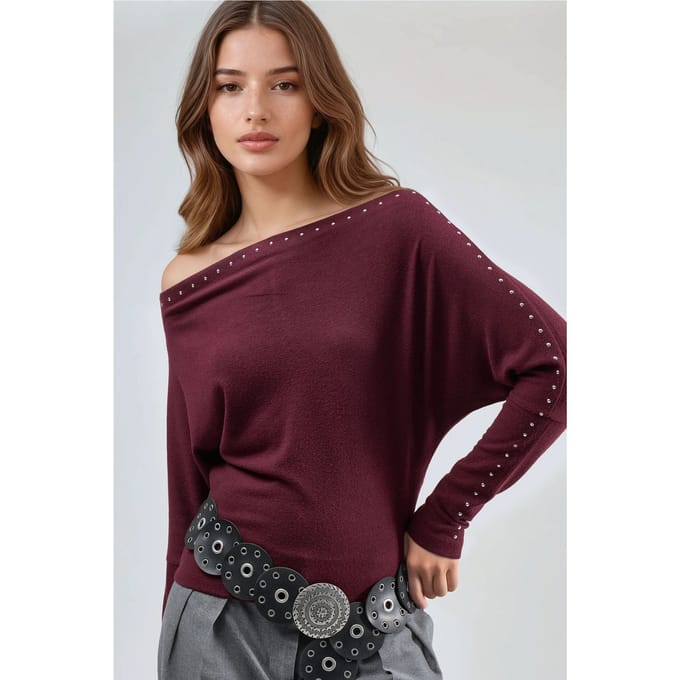 Bootneck Blouse met Steenaccessoire