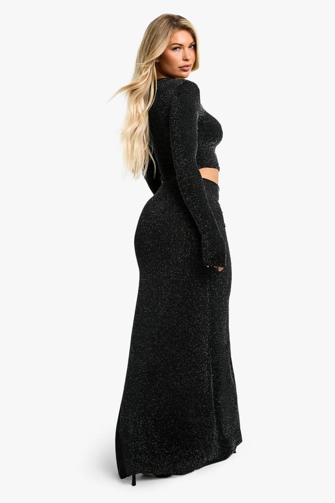 boohoo Dames Glitter Twist Front Maxi Rok | Black | Maat: 10