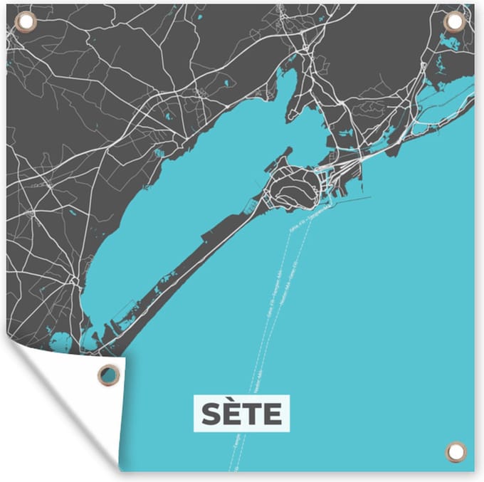 Tuindoek Plattegrond - Kaart - Sète - Frankrijk - Stadskaart - 100x100 cm
