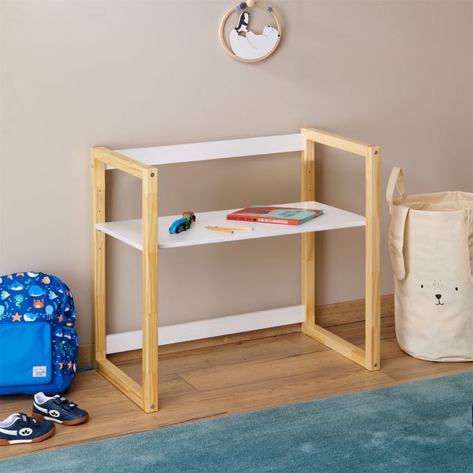 SUZA-kinderbureau, in hoogte verstelbaar, van massief hout – naturel/wit