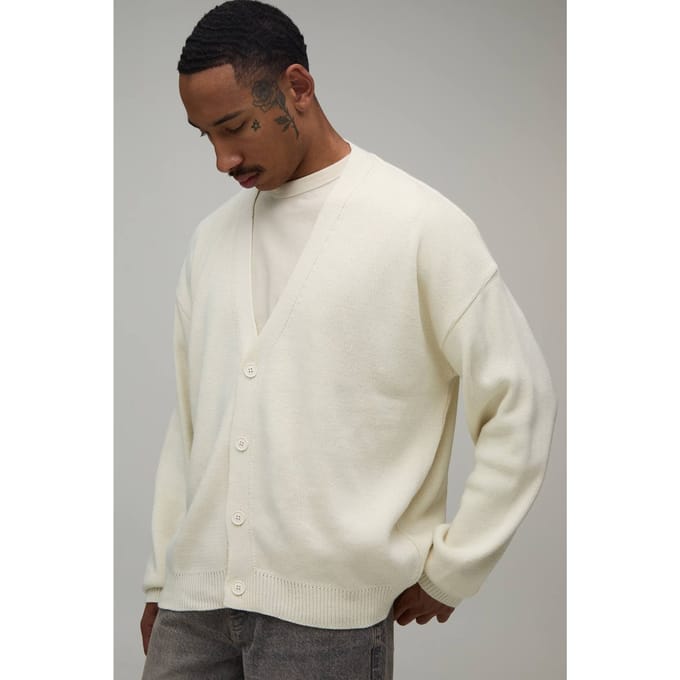 Relaxed Soft Touch Knitted Cardigan | Ecru | Size Small