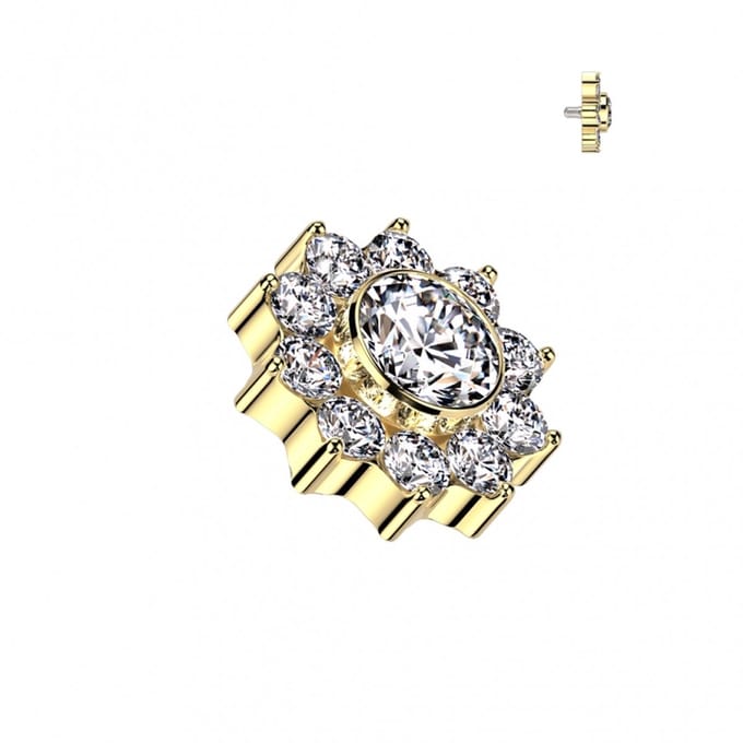Dermal top PVD Pave Flower Top goud - LMPiercings