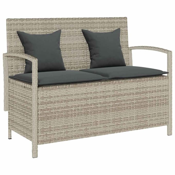 vidaXL - Tuinbank - met - kussen - poly - rattan - lichtgrijs