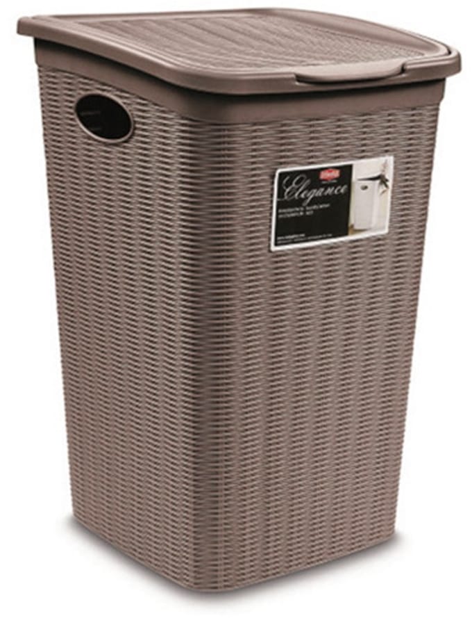 Wasmand met deksel 'Elegance' - 50 Liter - Met ventilatie - Handgrepen - Taupe