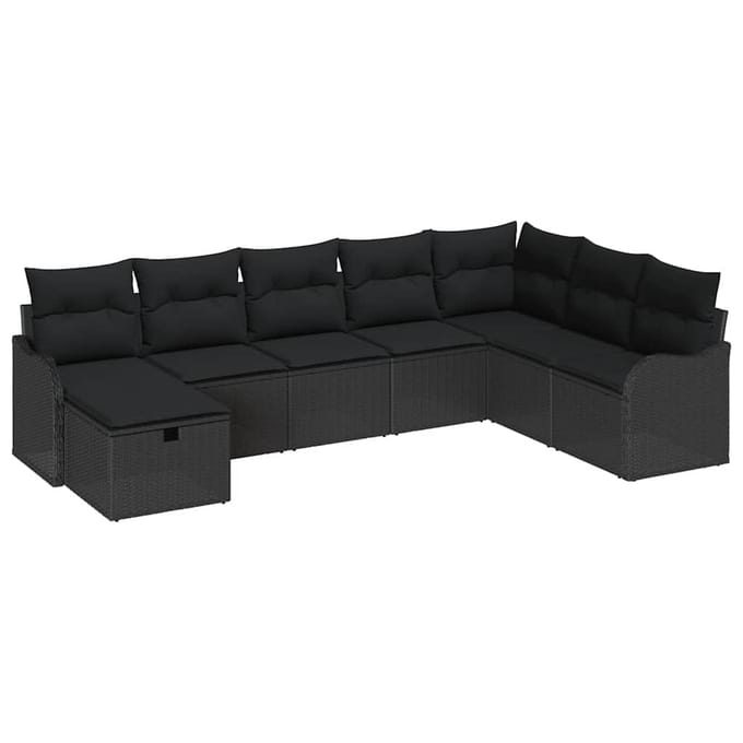 vidaXL Bankstel met kussen met opslag Zwart poly rattan