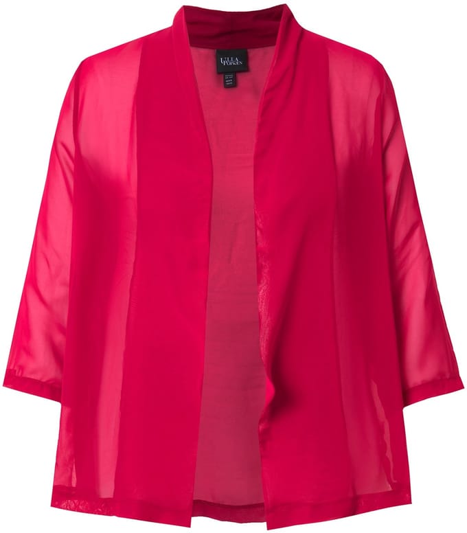 Ulla Popken - Dames - Chiffon jasje oversized sjaalkraag 3/4-mouwen - Lichtrood - Maat 50+