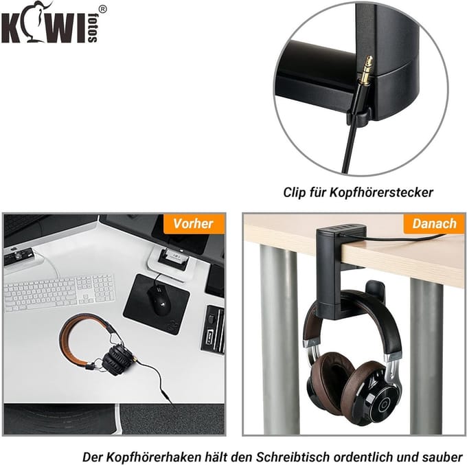 Verstelbare Hoofdtelefoonhouder met Klem en 4 USB-poorten