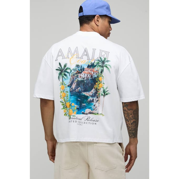 Wit Oversized Boxy T-shirt Met Amalfi Print | White | Size Medium