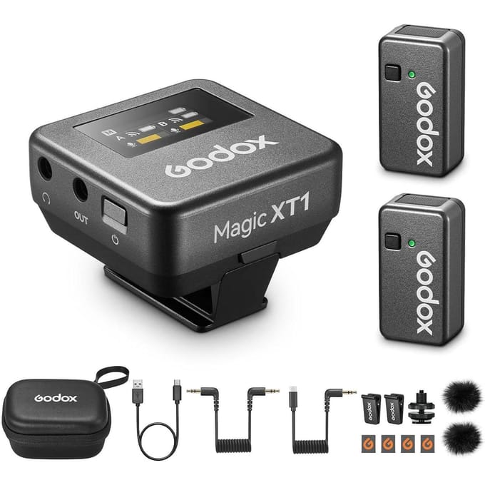 Godox Magic XT1 One-Trigger-Two 2.4G Draadloos Microfoonsysteem Magnetische Clip-on Microfoons zwart