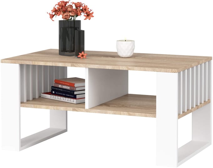 Salontafel Koffietafel ROCKFORD / Sonoma Eik - Wit / 92x45x53 cm