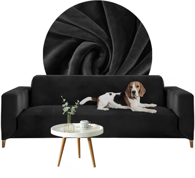 Meble odNowa - Velours Bankhoes - Zwart - 4-Persoons - Elastisch