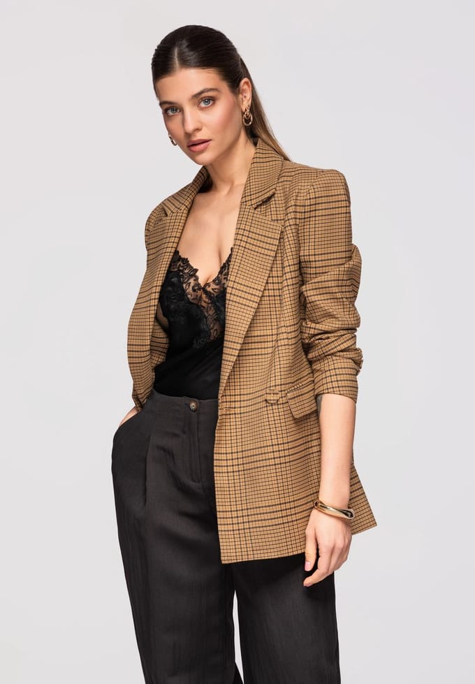 OMBRE Blazer - Regular Fit - Lange Mouw - Knopen Bruin S