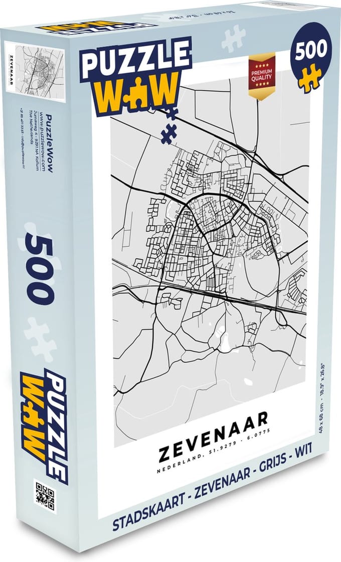 Puzzel Stadskaart - Zevenaar - Grijs - Wit - Legpuzzel - Puzzel 500 stukjes - Plattegrond