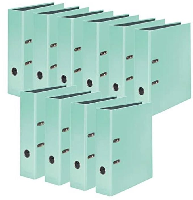 10 stuks Pastellkleurige Ordners voor DIN A4 - Mint Groen - 8 cm Breed
