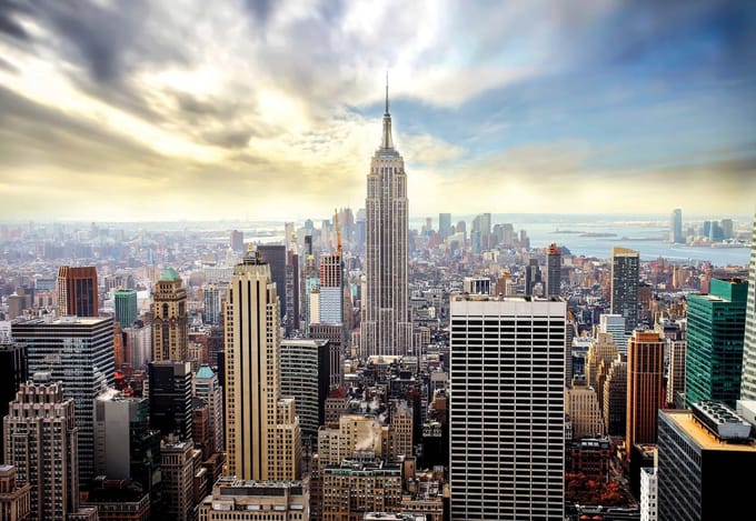 Fotobehang City Skyline Empire State New York | PANORAMIC - 250cm x 104cm | 130g/m2 Vlies