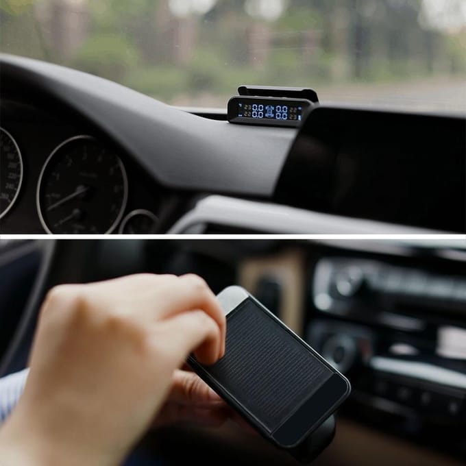 KKmoon TPMS système de surveillance de la pression des pneus sans fil énergie solaire en temps réel Internal Sensors black