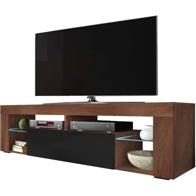 Selsey - Bianko - TV-meubel - 140 cm - Mat notenhout / Zwart glans