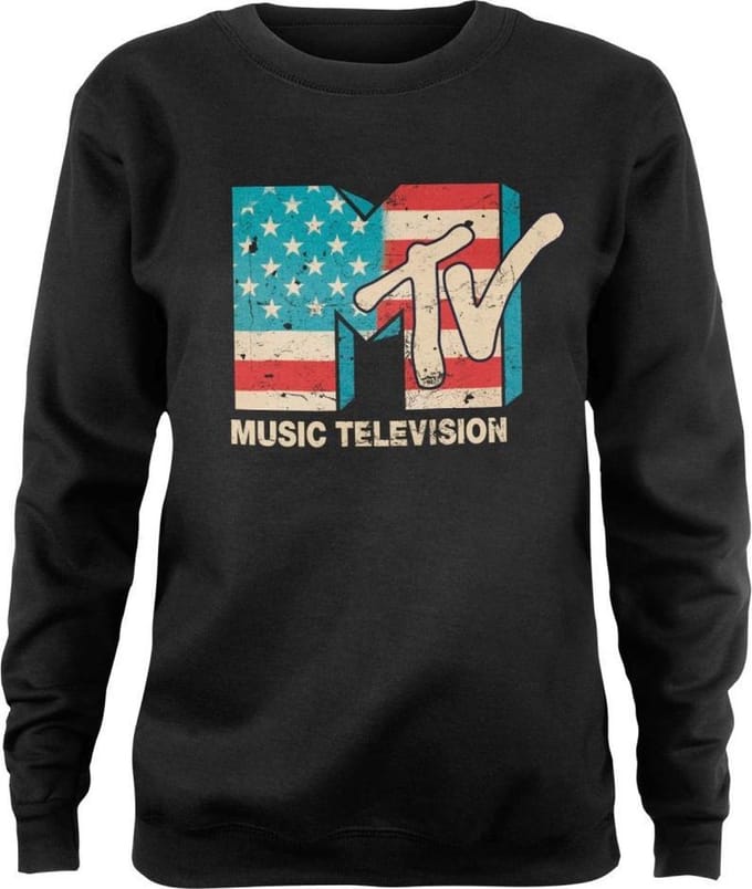 MTV Sweater/trui -S- Distressed USA Flag Zwart