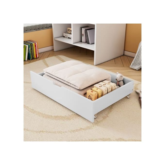 Tiroirs de rangement - 93x67x20cm - MDF - Blanc - Avec roulettes blanc