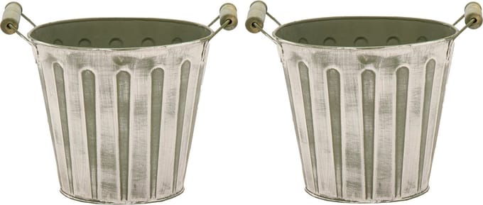 Mega Collections Emmer/plantenpot/bloempot - 2x - zink - legergroen - D15 x H13 cm