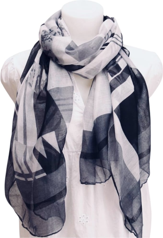 Lange Dunne Sjaal - Print - Grijs - 180 x 80 cm (2116#)