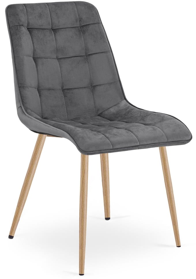 Eetkamerstoel SPLIT– Fluweel donkergrijs – Houten look poten – Modern design
