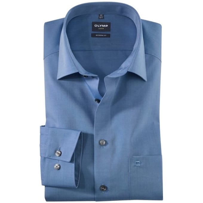 OLYMP Luxor modern fit overhemd - middel blauw - Strijkvrij - Boordmaat: 39