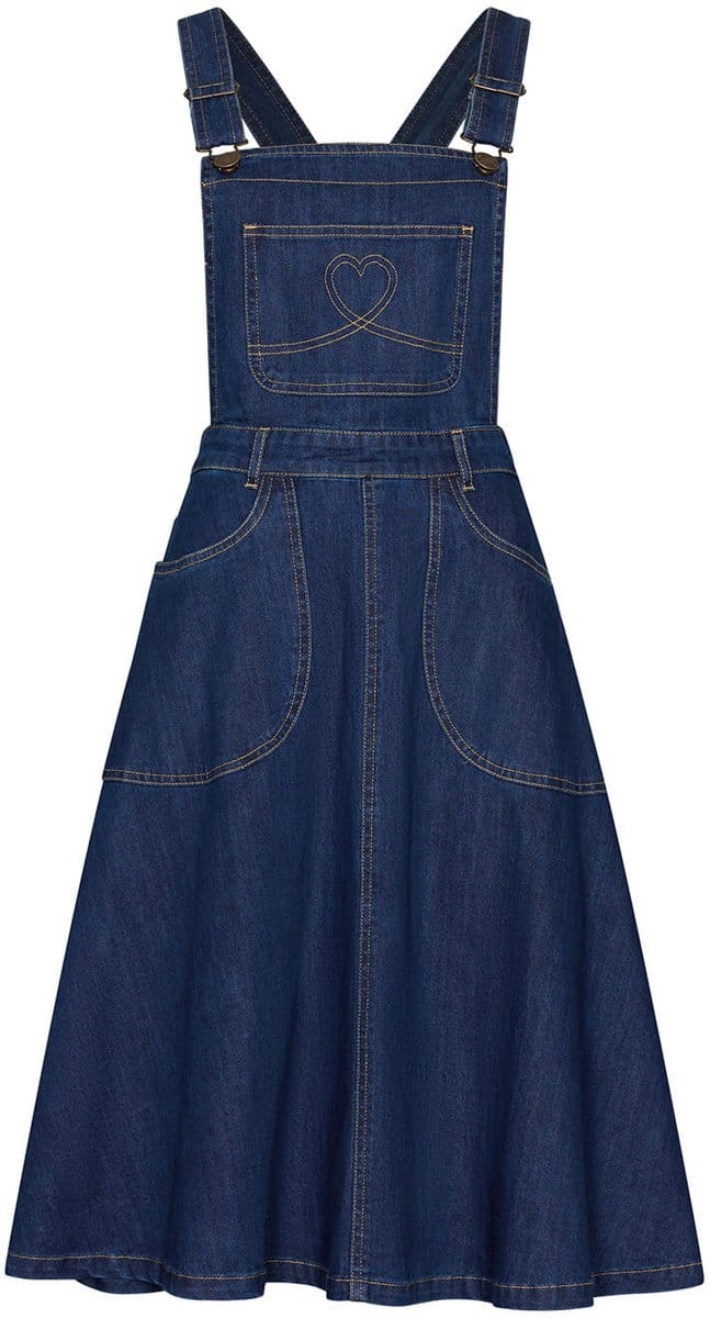 Succubus Clothing Hailey Denim Pinafore Flare Jurk Navy