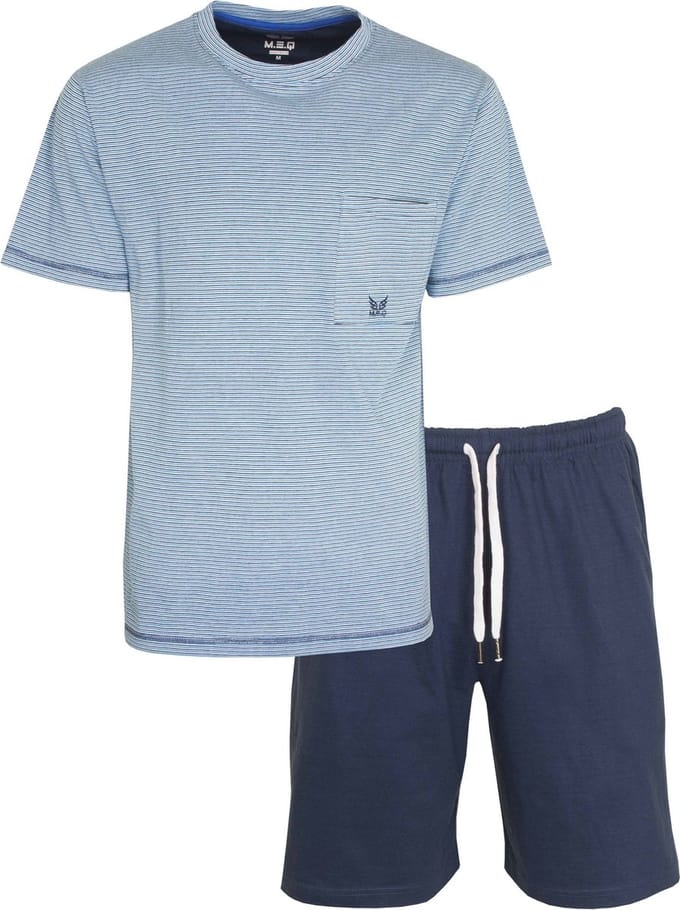 MEQ Heren Shortama - Pyjama Set - 100% Katoen - Licht Blauw - Maat S