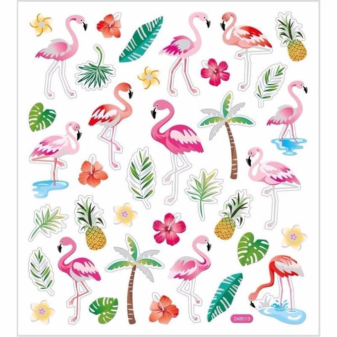 Flamingo stickervel met 37 gekleurde stickers