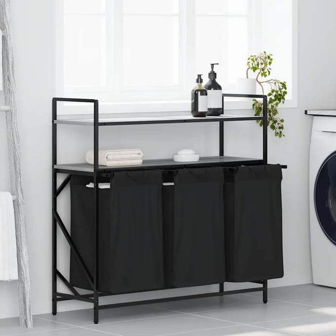 vidaXL - Wasmand - 3 - vakken - met - planken - grijs - sonoma - eiken