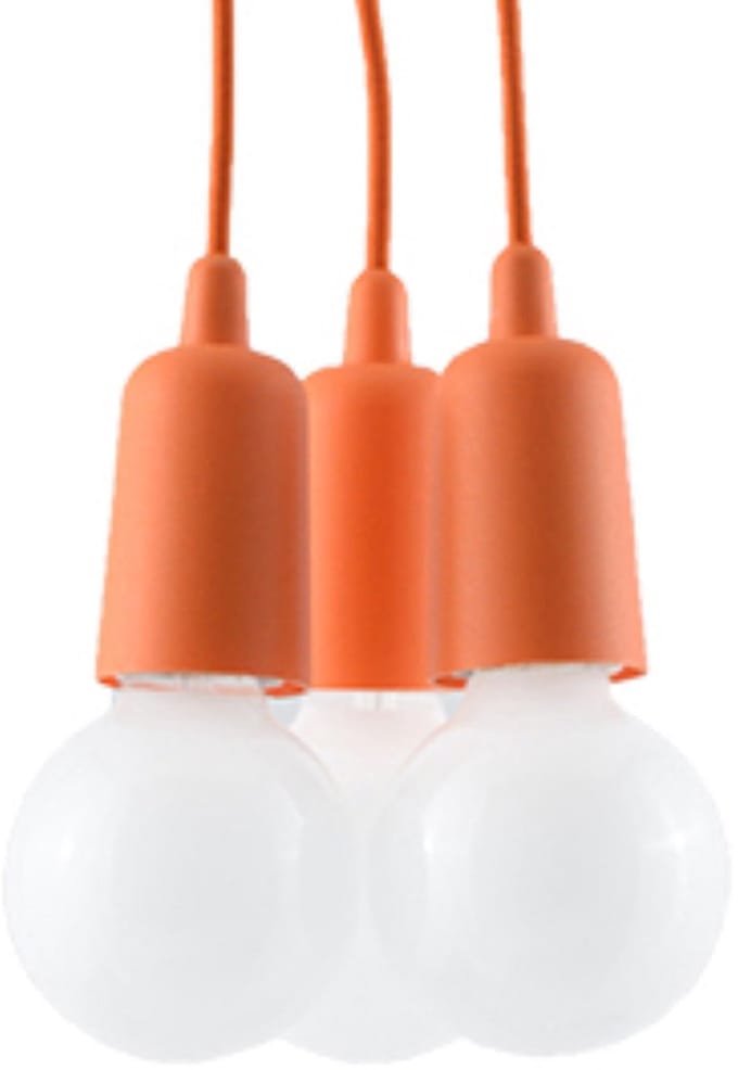 Hanglamp DIEGO 3 met 3 pendels met open fitting - Sollux Lighting - IP20 - Oranje pvc behuizing - 15 x 15 x 90 cm - 3 x E27 LED, exclusief lichtbron - 3 x 15 W - Moderne hanglamp voor kinderkamer, woonkamer en slaapkamer