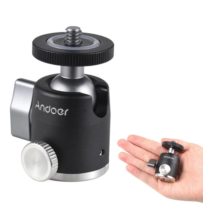 Andoer Mini Balhoofd Statief Balhoofd Montage Adapter Aluminiumlegering 1/4 Inch Schroefconnector met zwart