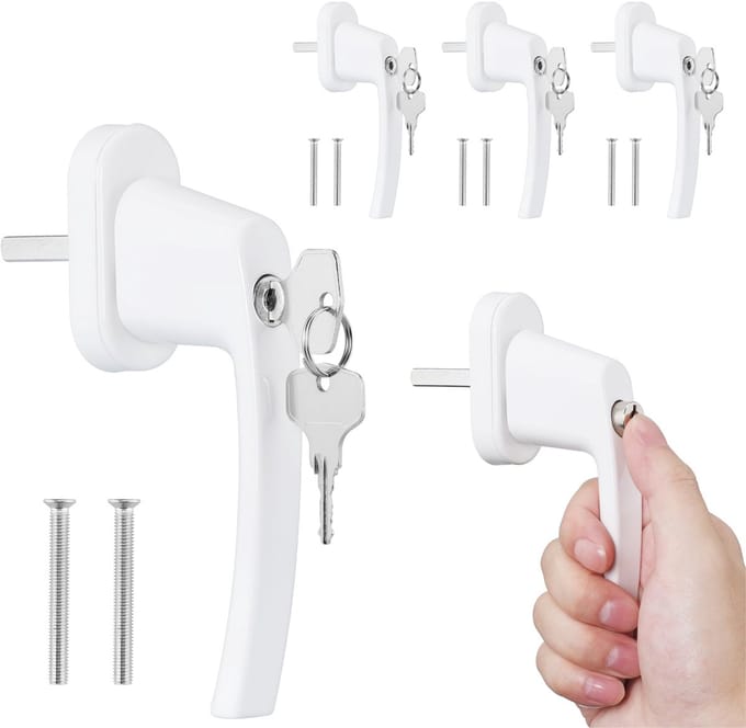 Unyqoos® Set van vier afsluitbare raamgrepen met knop en sleutel voor extra veiligheid