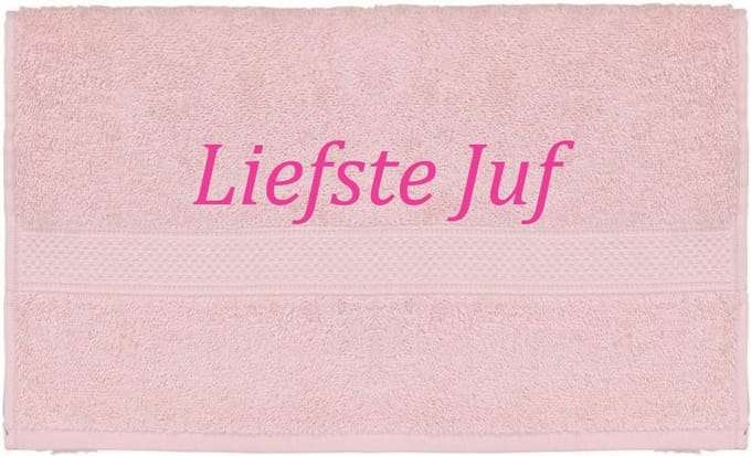 Handdoek - Liefste Juf - 100x50cm - Roze