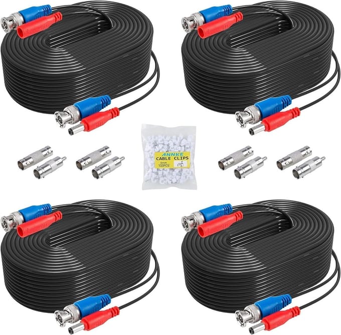 Set van 4x 30M BNC Videobeveiligingskabels met Stroomvoeding voor CCTV DVR Systemen