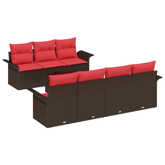 vidaXL - Tuinbank - Set - 8 - st - Beige - en - Rood - poly - rattan