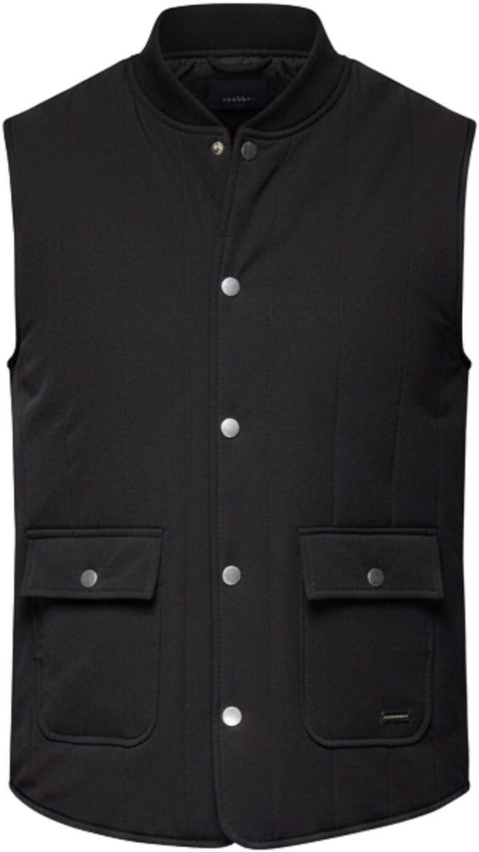OMBRE Gilet - Regular Fit - Drukknopen - Effen Zwart S/M
