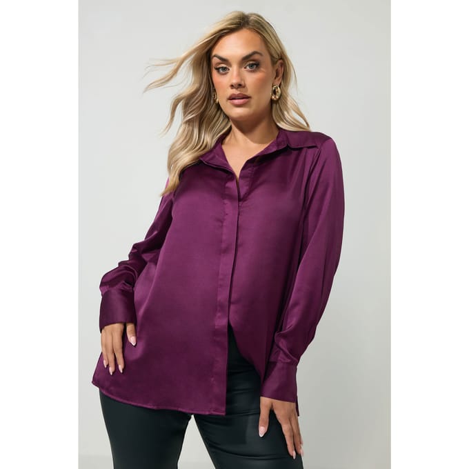 Yours London Paarse Satijnen Blouse Size 42
