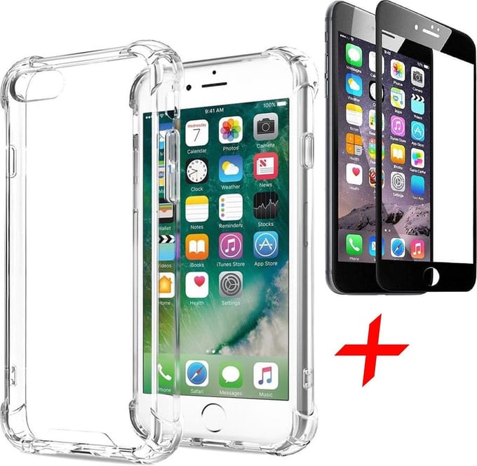 Hoesje geschikt voor iPhone 7 / 8 + Screenprotector - Glas Full Screen
