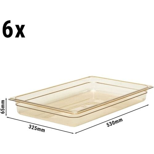 (6 stuks) CAMBRO H-PAN™ - Hittebestendige Gastronormbak 1/1 - Amber - Hoogte: 65mm