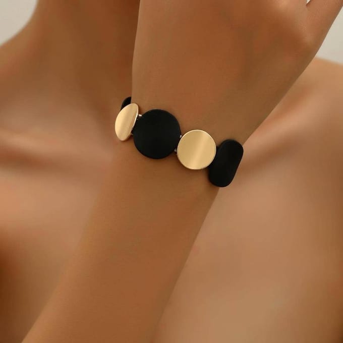 1 pc Bracelet Élastique Mode Doré one-size noir