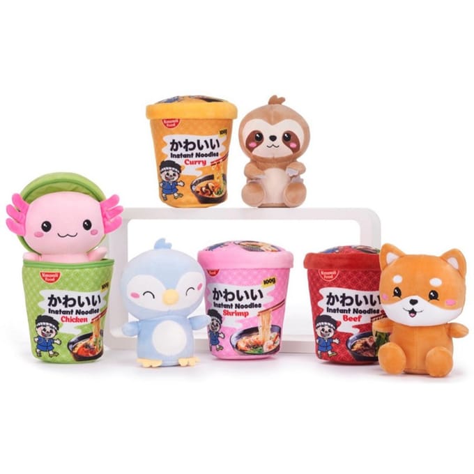 Kawaii pluche noodle pot met dier 4 asst