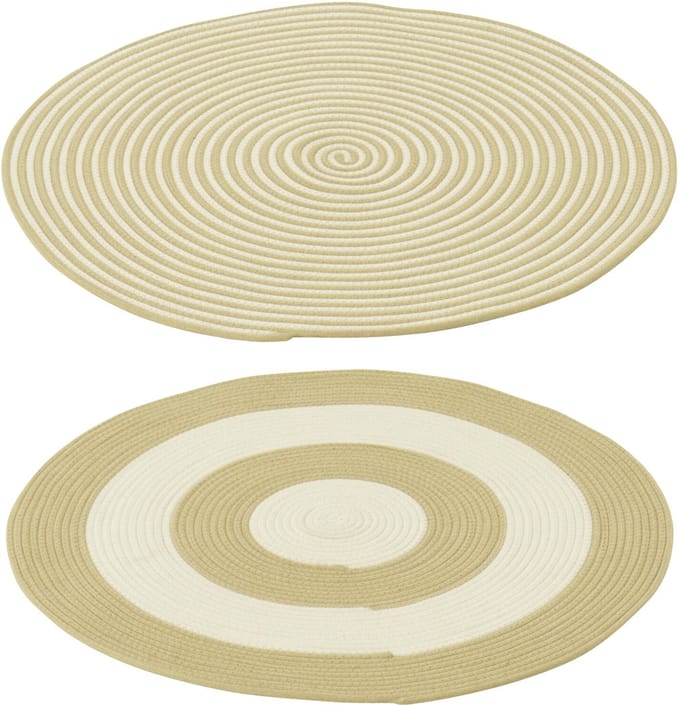 J-Line vloerkleed Rond Gestreept - polyester - naturel/wit - set van 2